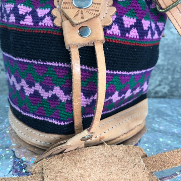 Cute purple and pink small Authentic African Drawstring Satchel Purse - Picture 6 of 15